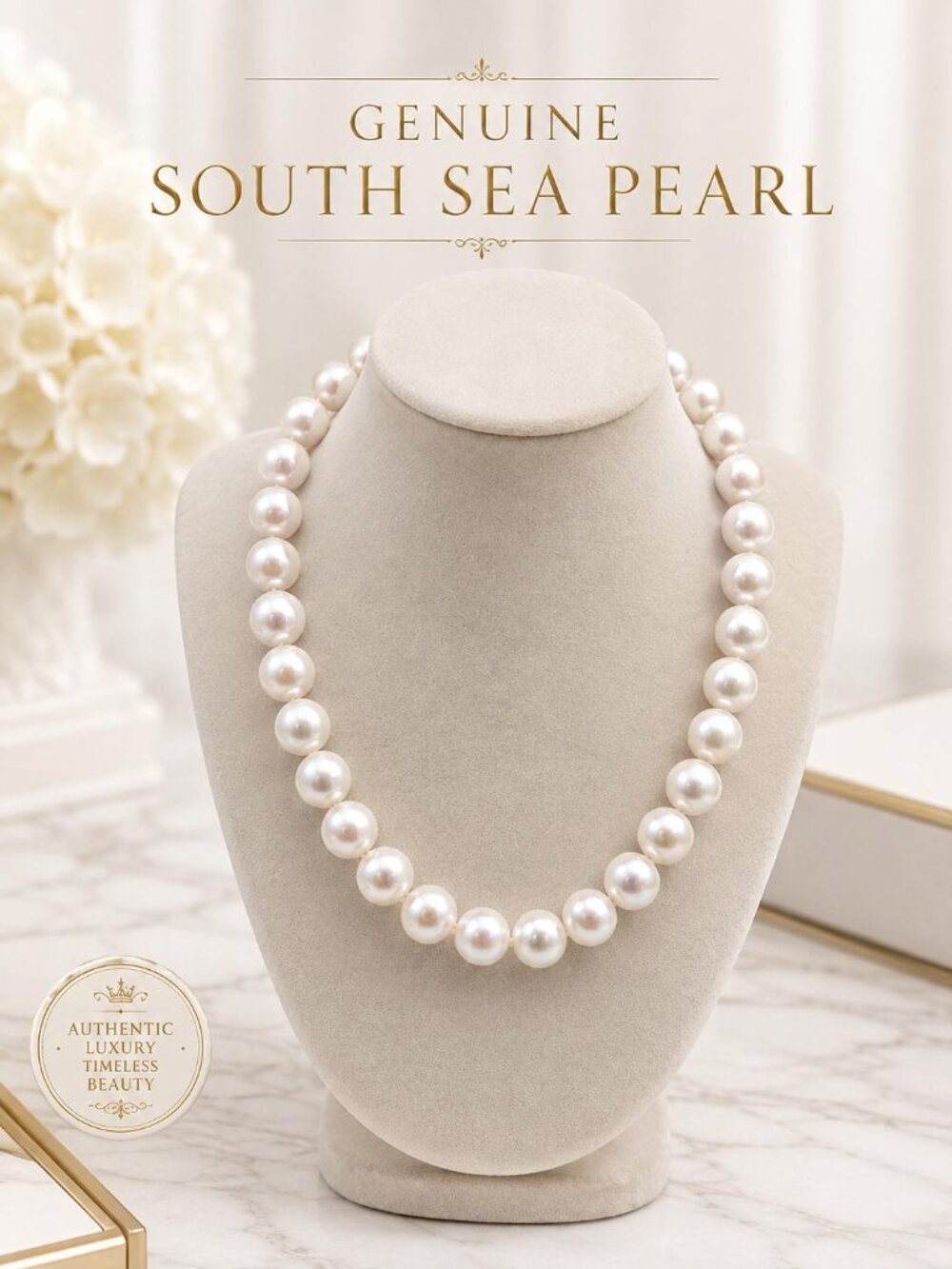 South Sea Pearl Necklace 12–13mm Large Round White Pearls – From Philippines